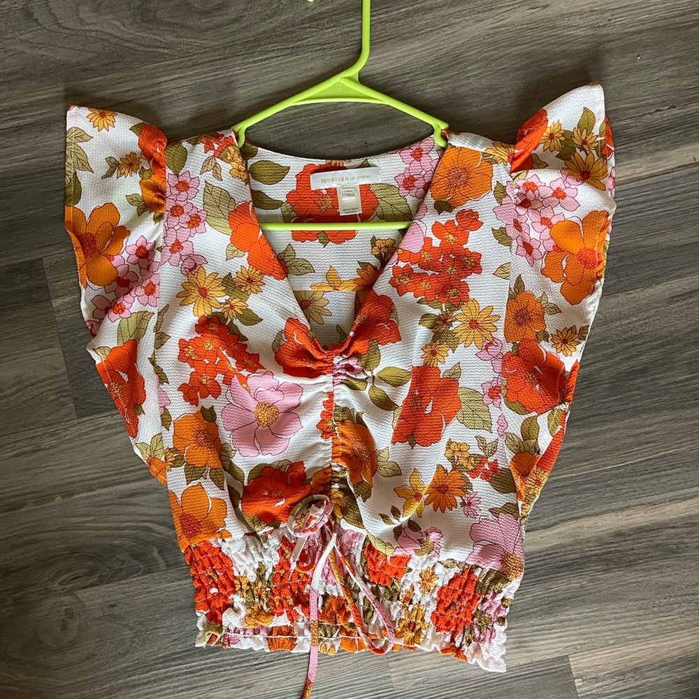 Marshalls Floral Blouse with Orange and Pink Accents